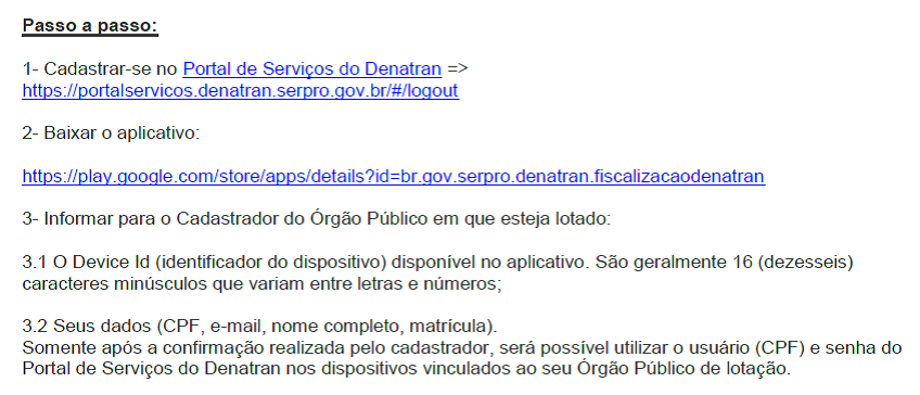 CADASTRO NO SISTEMA DENATRAN
