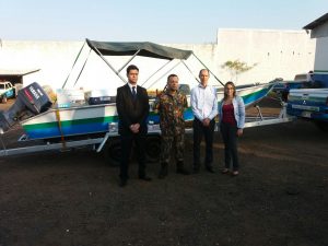 1º SGT Saraiva Comandante PMA de Mundo Novo e os Promotores do MPE: Dr William Marra Silva Júnior, Dr. Moisés Casarotto e Dra. Bianca Mendes.